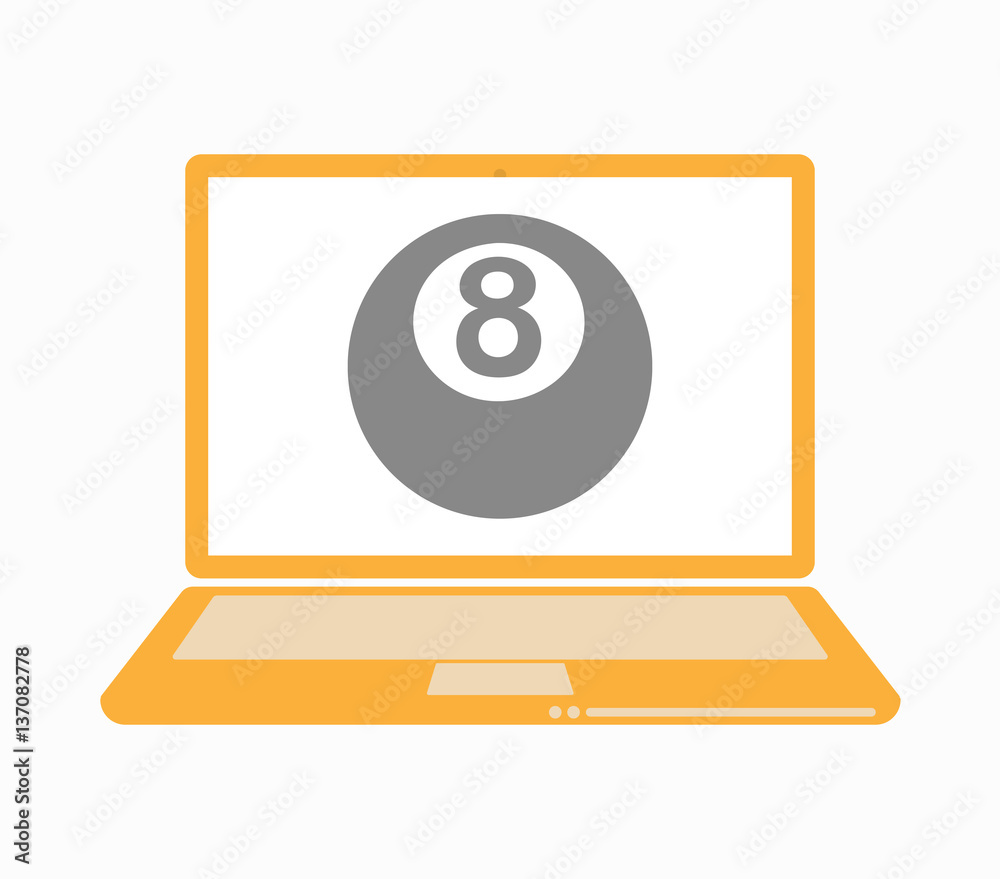 Isolated laptop with a pool ball Isolated laptop with a pool ball