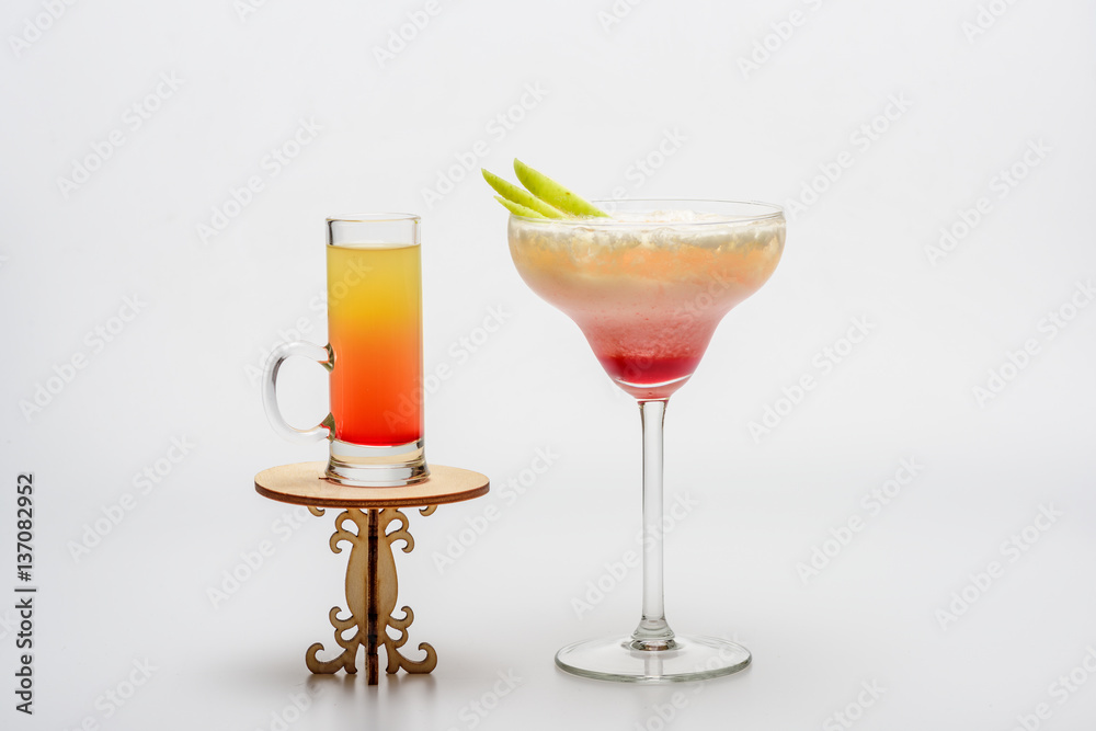 cocktails: sex on the beach and margarita on decorative table