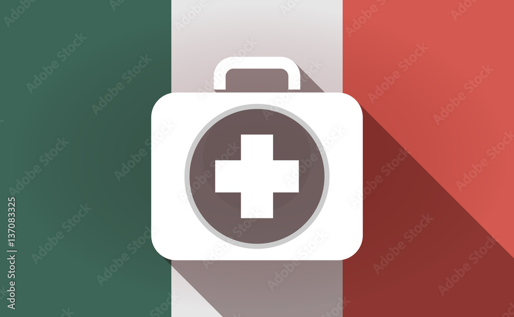 Long shadow Mexico flag with a first aid kit icon Long shadow Mexico flag with a first aid kit icon