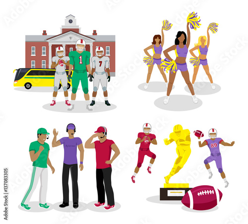 American High School Football Cartoon Illustration