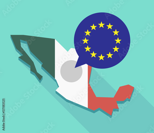 Long shadow Mexico map with  the EU flag stars