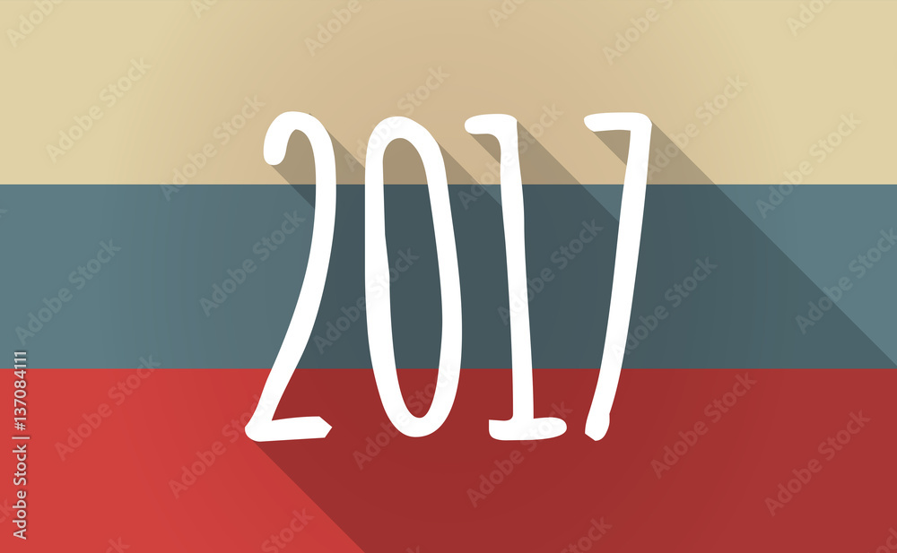 Long shadow Russia map with a 2017 year number icon Stock Vector