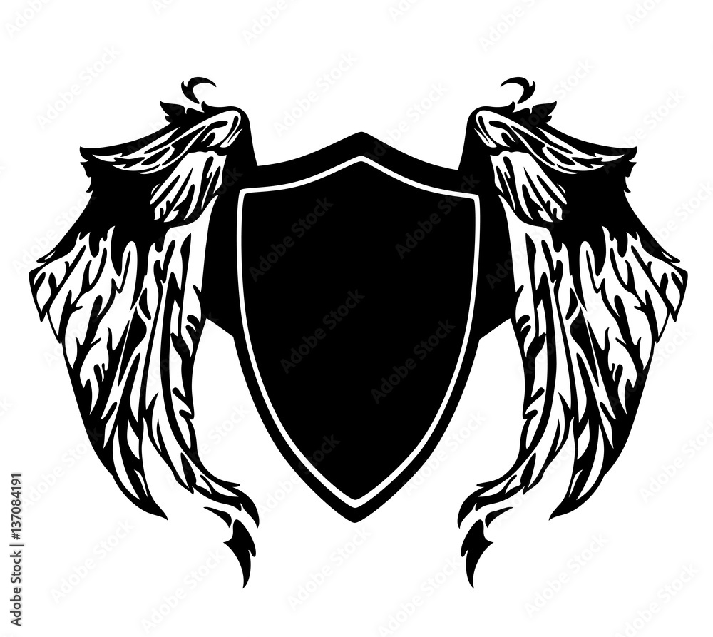 black and white shield with wings - heraldic vector design Stock Vector