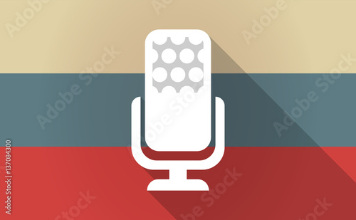 Long shadow Russia map with  a microphone sign