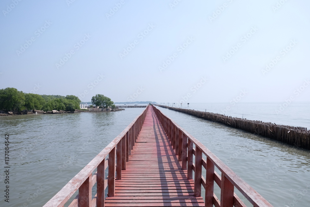 Obraz premium Red wooden bridge.