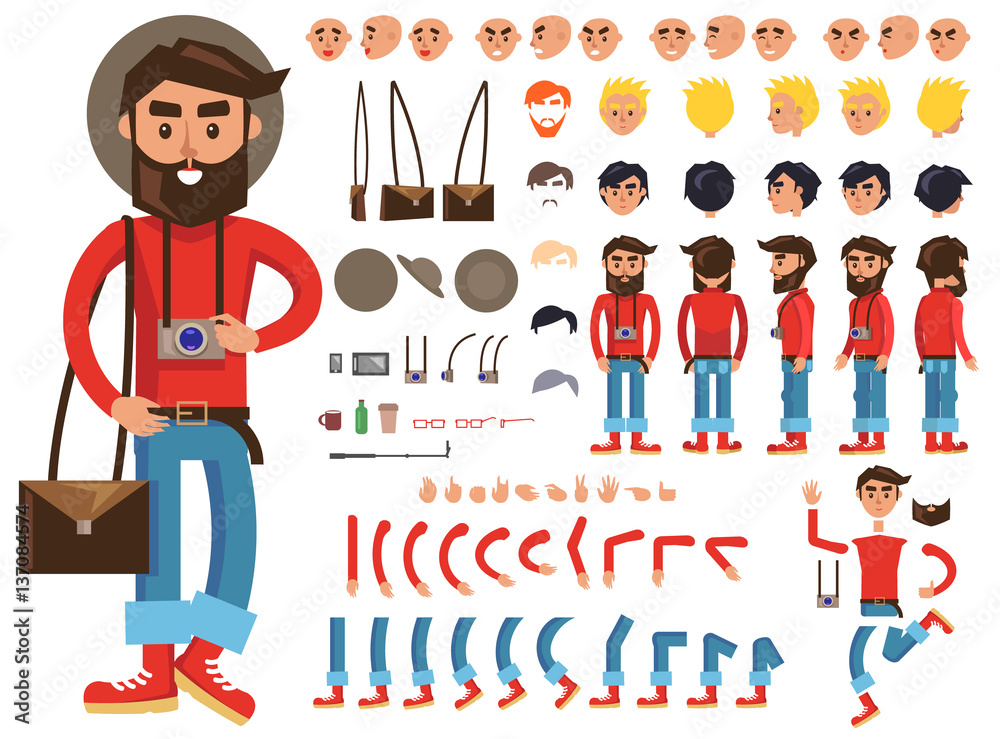Man Constructor. Separate Parts of Male Person Man Constructor. Separate Parts of Male Person