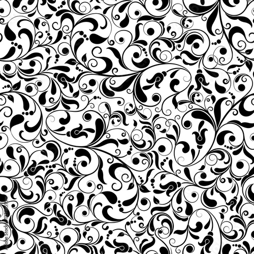 Seamless background  baroque style black and white. Vintage  Pattern. Retro Victorian ornament. Elements of flowers and leaves. Vector illustration. Use for wallpaper, print packaging paper, textiles.