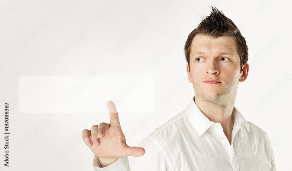 Young Handsome Man Surfing through the Internet with Virtual Web Browser Young Handsome Man Surfing through the Internet with Virtual Web Browser