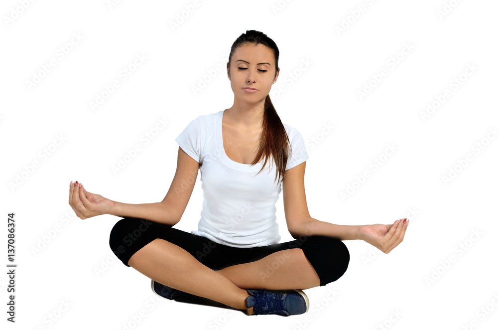 isolated woman making meditation