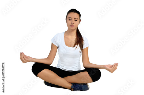 isolated woman making meditation