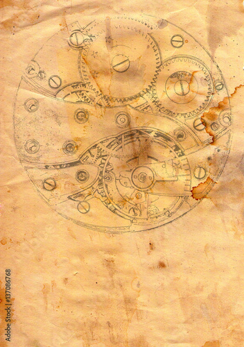 Clockwork mechanism on grunge paper