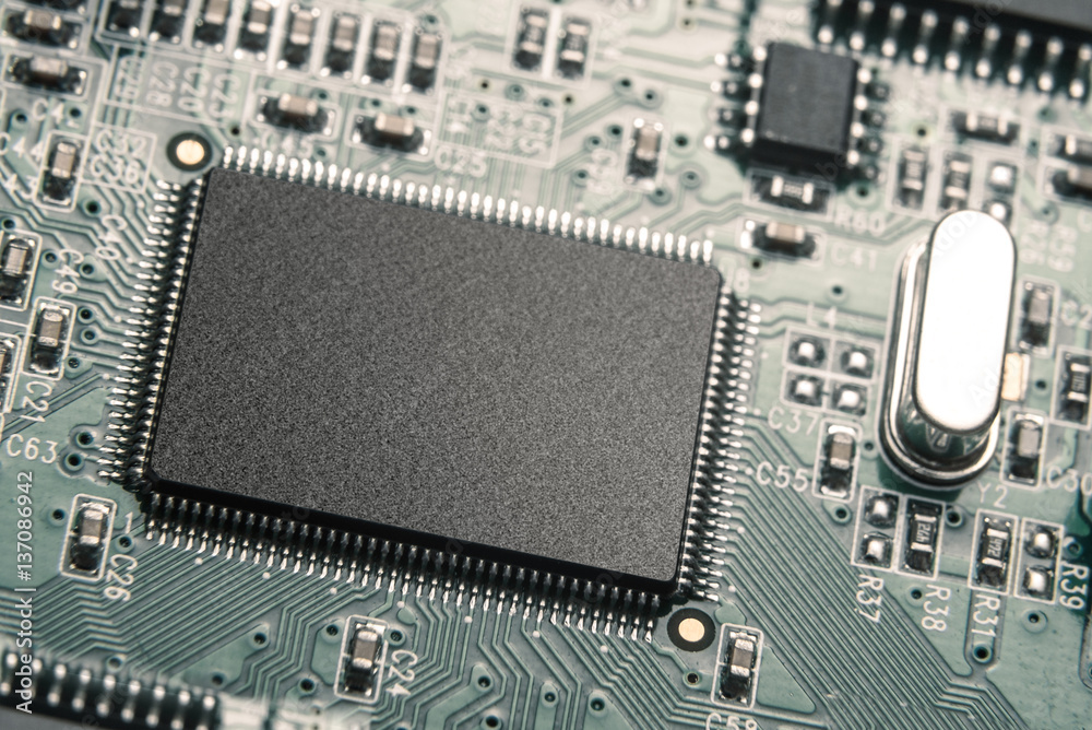 central processor unit on mainboard closeup central processor unit on mainboard closeup