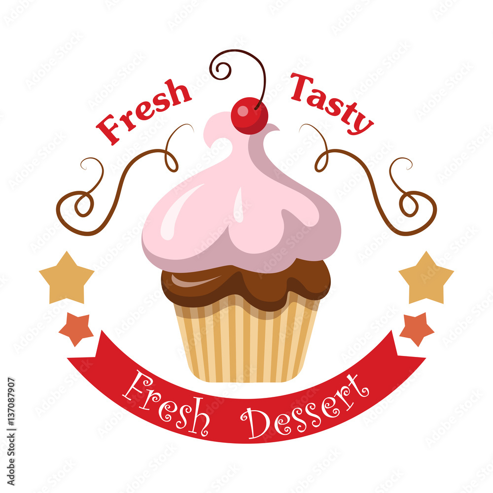 Fruit Cupcake with One Cherry on Top. Icon Logo Fruit Cupcake with One Cherry on Top. Icon Logo