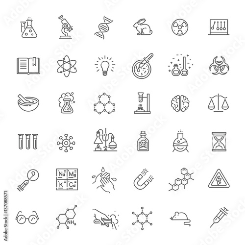 Modern thin line icons set of biochemistry research