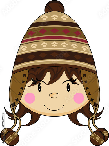 Cute Cartoon Girl in Wooly Hat