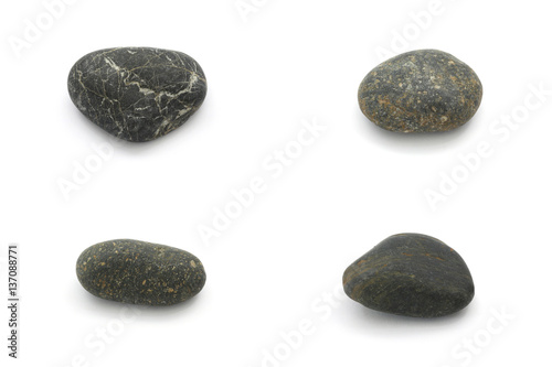 Collection set of simple black natural stone isolated on white background