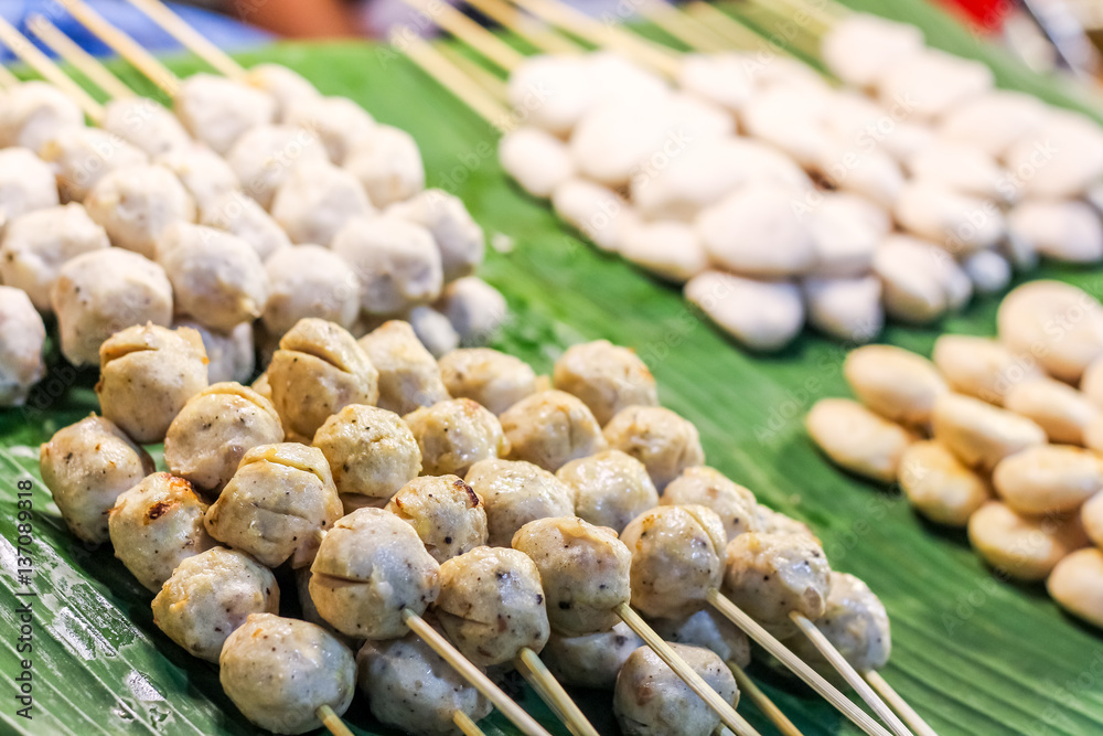 Thai style street food variety of pork meat ball