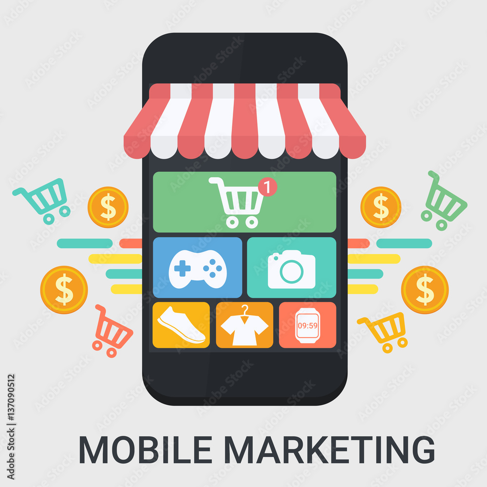 Mobile marketing in a flat design ,llustration vector ,Marketing concept