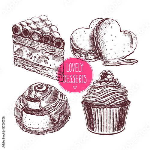 Set of delicious desserts