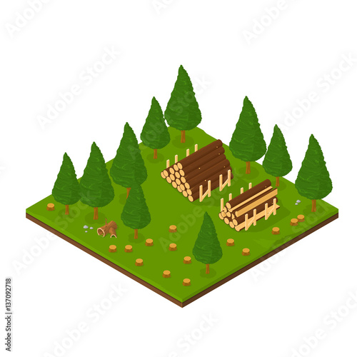Isometric Lumber Industry Icon.

Vector illustration of a lumberyard.