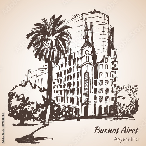 Buenos Aires cityscape. Argentina. Sketch.