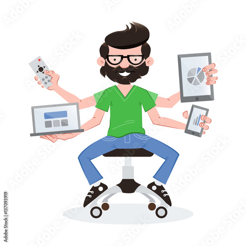 Geek guy with devices