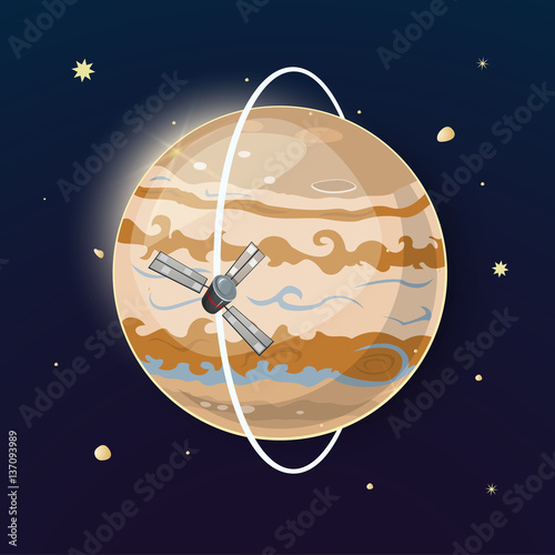 Jupiter and spacecraft art, vector illustration
