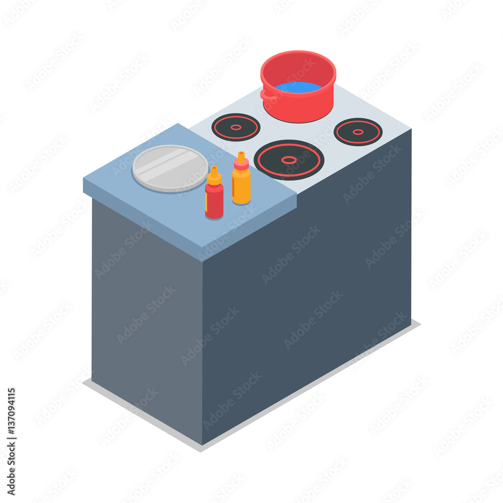 Illustration of Isolated Cooker with Red Round Pot Illustration of Isolated Cooker with Red Round Pot