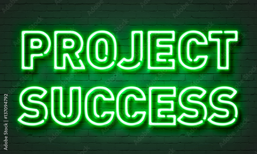 Project success neon sign on brick wall background. Project success neon sign on brick wall background.