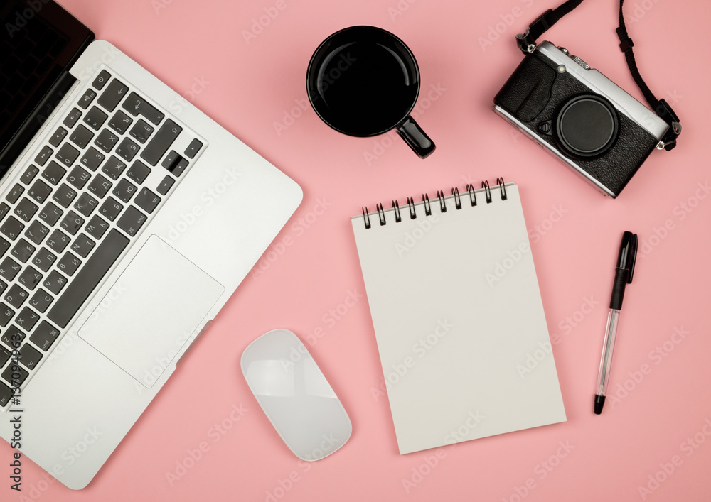 Flat lay photo of home office desk Flat lay photo of home office desk