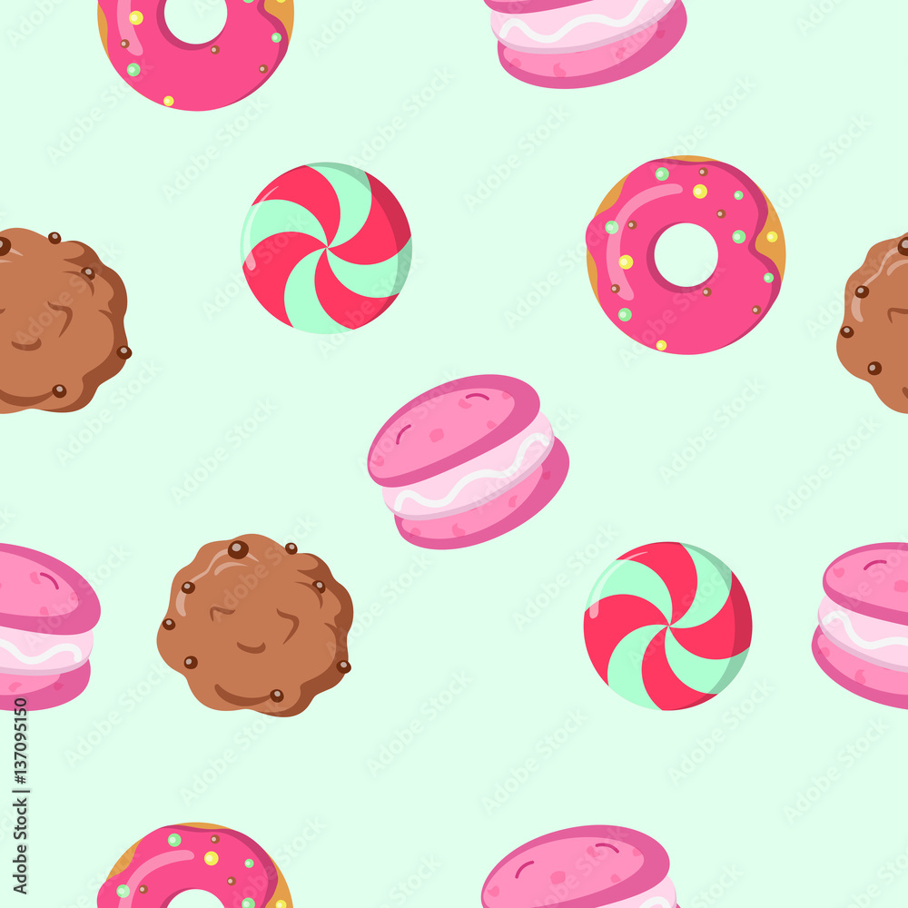 Chocolate Biscuit Macaroon Candy Seamless Pattern