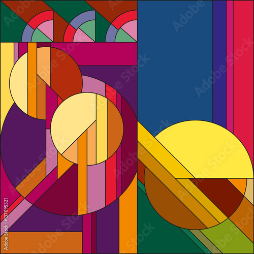 Art deco vector colored geometric pattern. Art deco stained glass pattern. Abstract pattern.