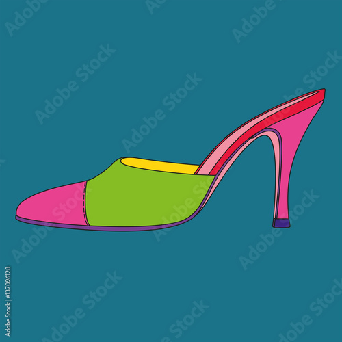 High heel mules. Pop art image. Shoe image. Illustrated fashion dictionary.