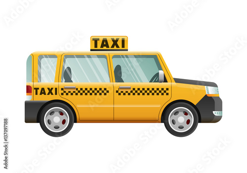Big Yellow Taxicab. Checker on Roof of Automobile