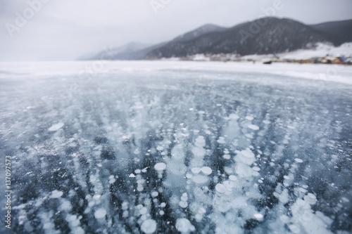 Wallpaper Mural bubbles in ice. Baikal lake. Winter landscape Torontodigital.ca