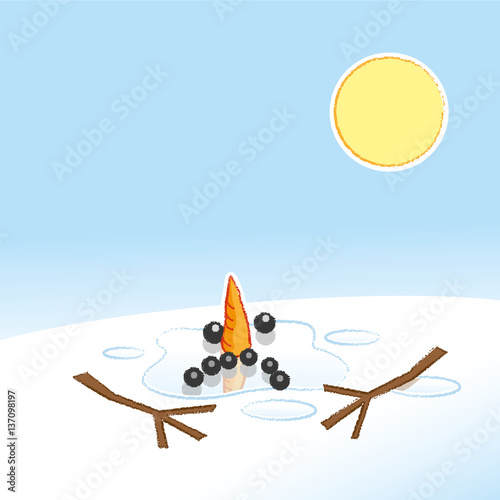 Unhappy Snowman Melting in Sunshine