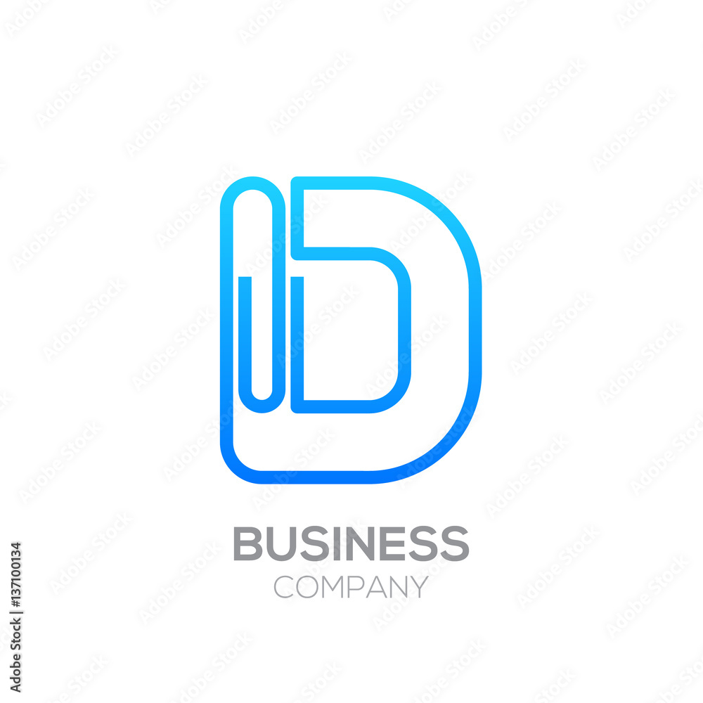 D letter from paper clip alphabet.Business and education logo concept D letter from paper clip alphabet.Business and education logo concept