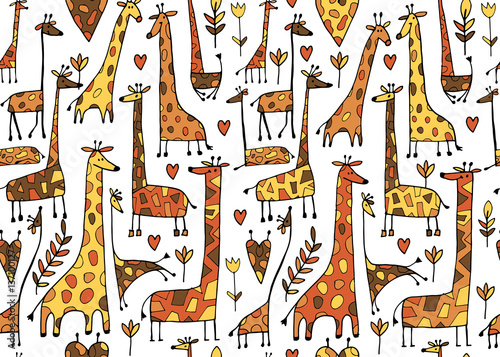 Canvas Print Funny giraffes sketch, seamless pattern your design