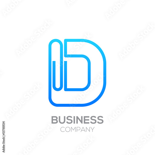 D letter from paper clip alphabet.Business and education logo concept