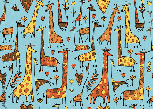 Funny giraffes sketch, seamless pattern your design
