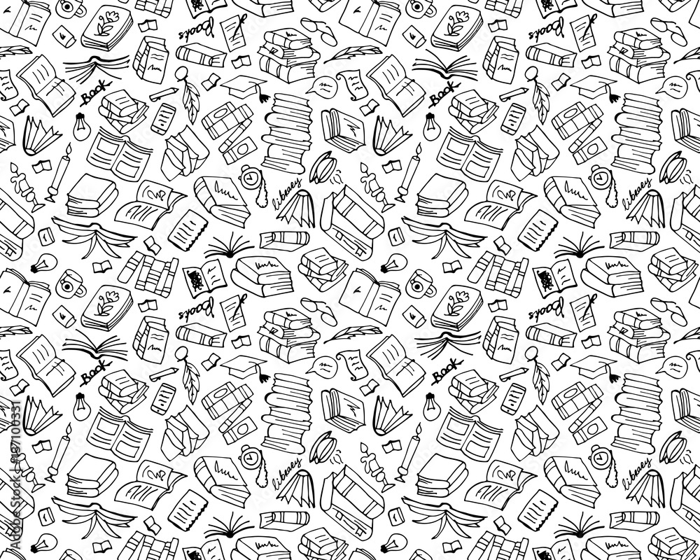 Naklejka premium Books collection, seamless pattern for your design