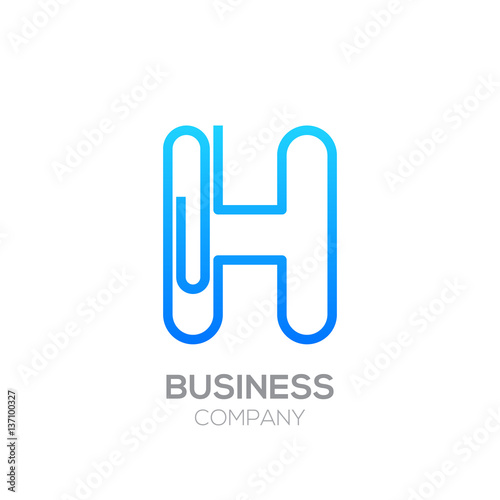H letter from paper clip alphabet.Business and education logo concept
