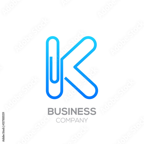 K letter from paper clip alphabet.Business and education logo concept