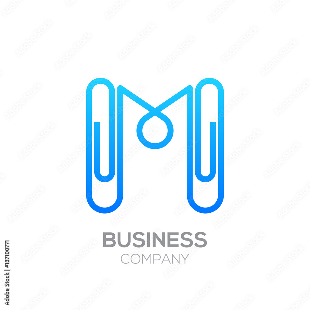M letter from paper clip alphabet.Business and education logo concept M letter from paper clip alphabet.Business and education logo concept