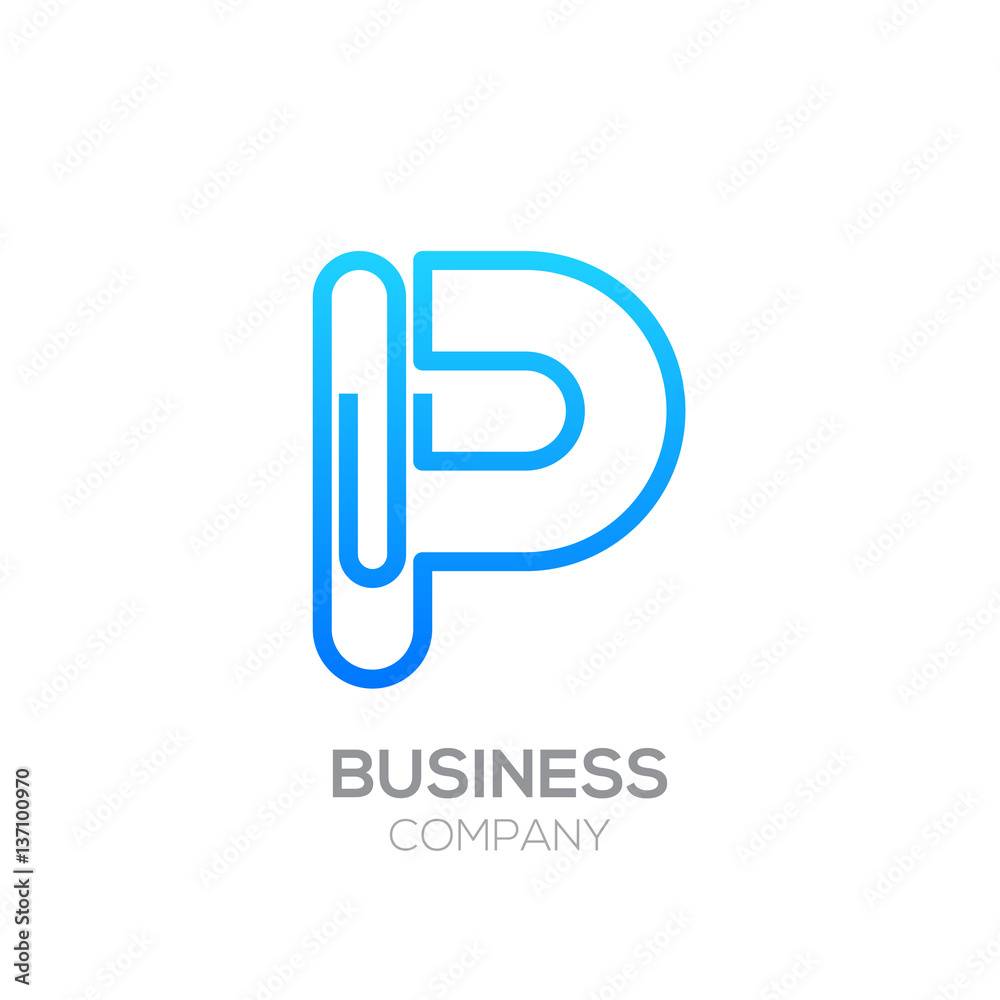 P letter from paper clip alphabet.Business and education logo concept P letter from paper clip alphabet.Business and education logo concept