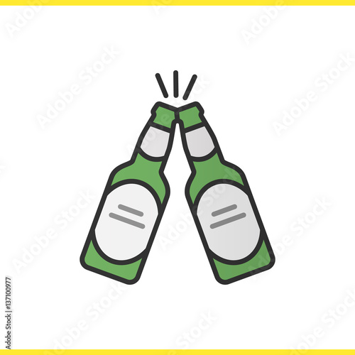 Toasting beer bottles color icon