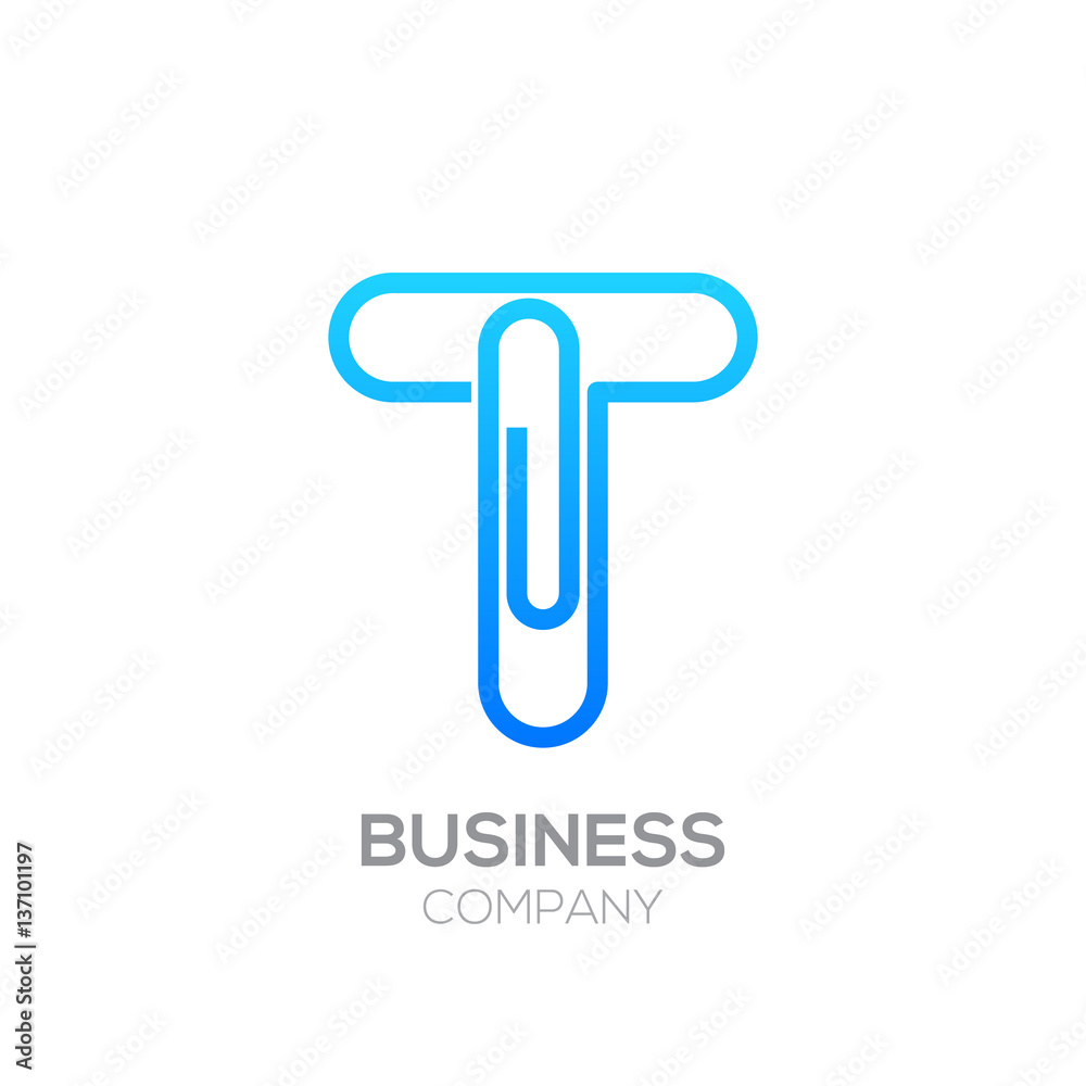 T letter from paper clip alphabet.Business and education logo concept