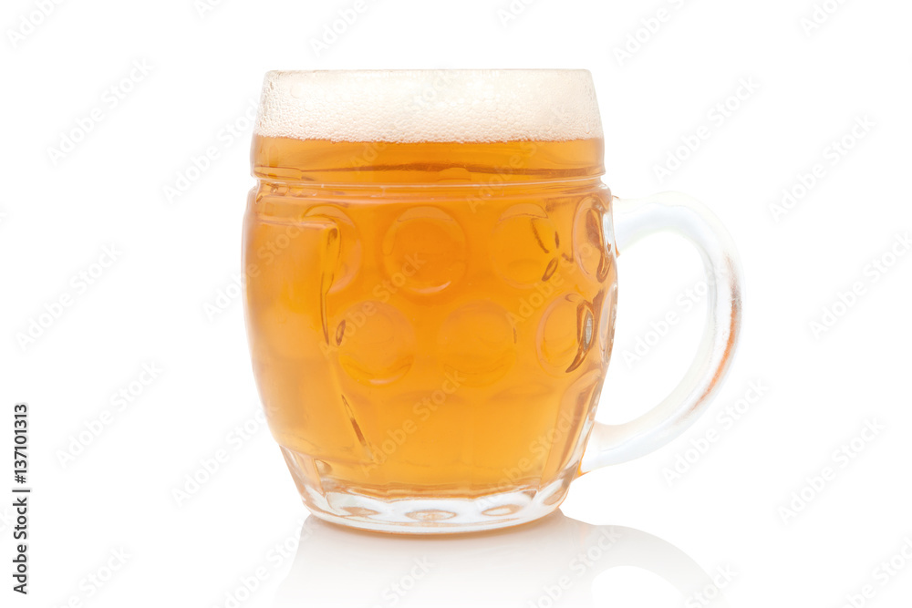 Lager in typical glass with froth on top. Isolated on white background with shadow reflection. Ale in mug with froth. Half a liter of beer in glass. Ale in bock. Glass of beer. Lager in typical glass with froth on top. Isolated on white background with shadow reflection. Ale in mug with froth. Half a liter of beer in glass. Ale in bock. Glass of beer.