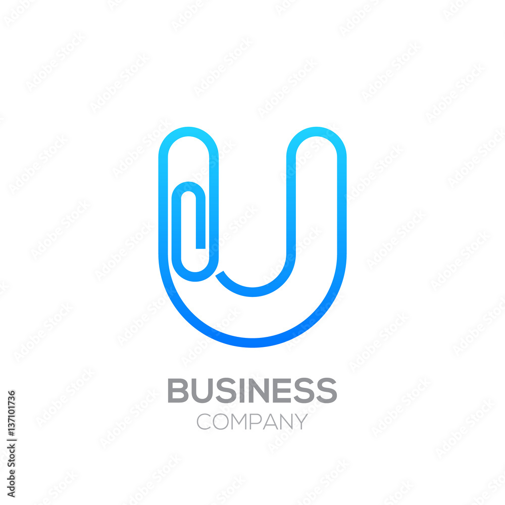 U letter from paper clip alphabet.Business and education logo concept U letter from paper clip alphabet.Business and education logo concept