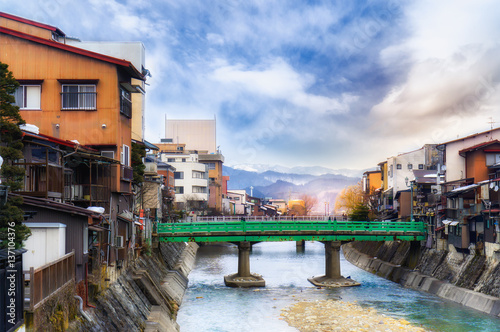 Green bridge over the river in Takayama,Japan © Kawin2k